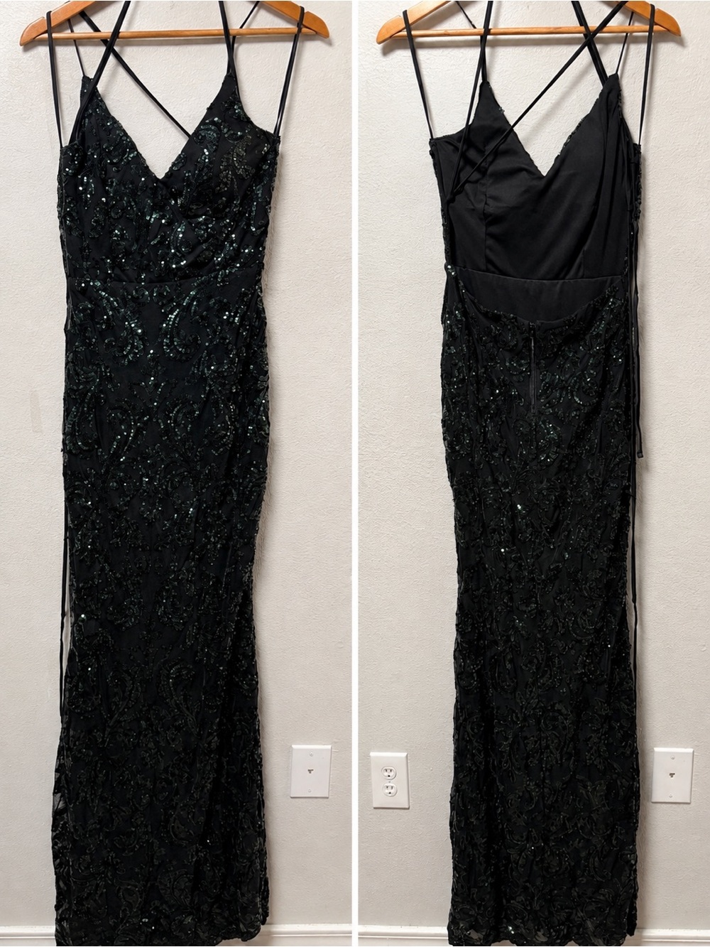 Windsor Black Beaded Maxi Dress with Crisscross Straps
